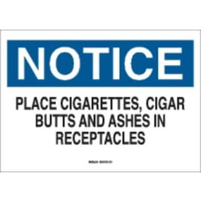 Brady 41369 Aluminum Maintenance Sign, 10" X 14", Legend "Place Cigarettes, Cigar Butts And Ashes In Receptacles"