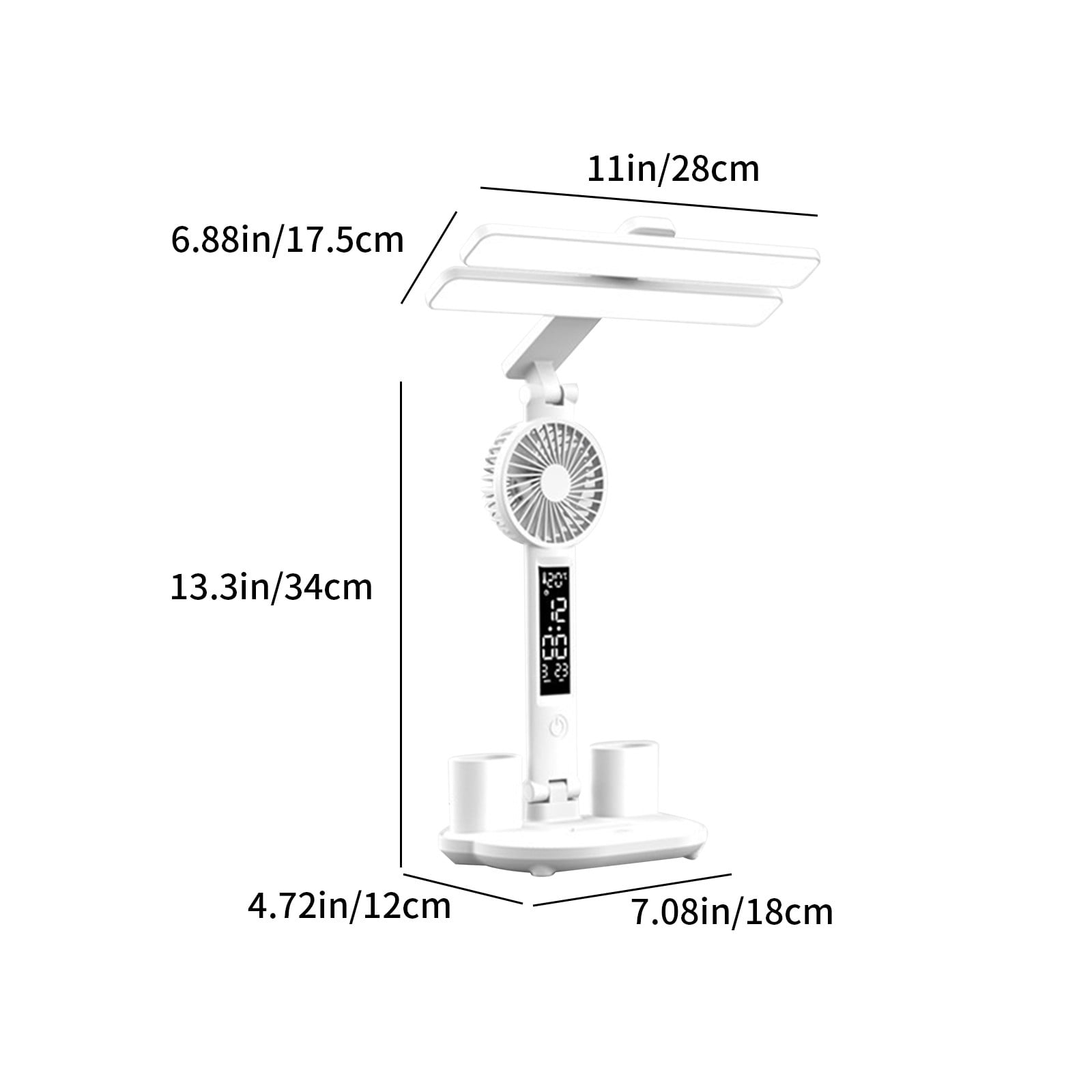 LED Desk Lamp with Pencil Sharpener | Foldable Eye-Care Reading Light | Adjustable Angle | Pen Holder Organizer | Type-C Rechargeable 2000mAh Battery | White | 13.39"x11.02"x6.89"