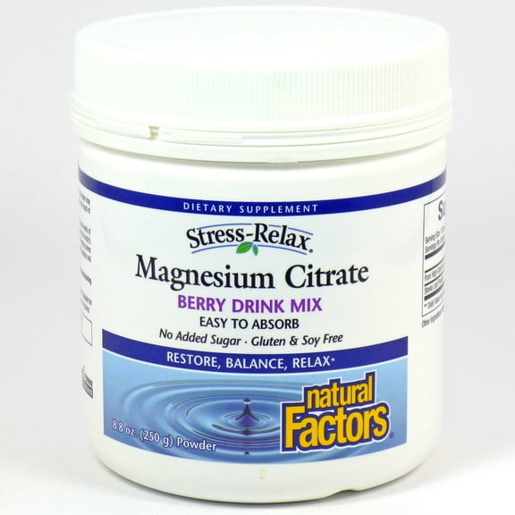 Natural Factors Stress-Relax Magnesium Citrate Drink Mix, Restores Normal Levels of Magnesium & Balances Calcium Intake, Non-GMO, Berry Flavor, 8.8 oz (