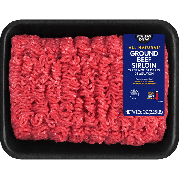 90% Lean / 10% Fat Ground Beef Sirloin, 2.25 lb Tray, Fresh, All Natural*