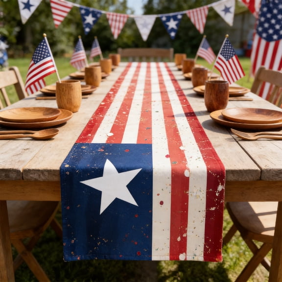 4th Of July Table Runner,Patriotic Table Runner,4th of July Red White and Blue Table Runner,70*13IN Memorial Day July 4 Patriotic Decorations Americana Star Table Runners for Farmhose(A)