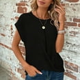 thumbnail image 7 of Feancey Twist Front Tops for Women Roll Up Cap Sleeve Waffle Knit Shirt Solid Color Crew Neck Summer Tees Comfy Loose Textured T-Shirts Black L, 7 of 7