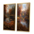 thumbnail image 3 of Designart "Misty Autumn Lake Watercolor Ambiance I" Lakehouse Framed Wall Art Set Of 2 - Lake House Green Framed Canvas Set For Living Room Decor, 3 of 6