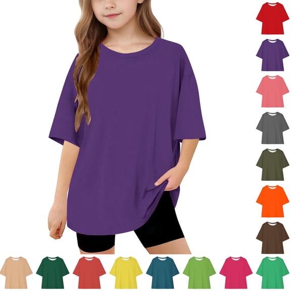 SROBPTY Kids Boys and Girls 5-15 Years Short Sleeve Solid Loose Casual Tshirt Top Orange, 5-6 Years