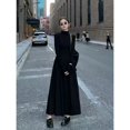 thumbnail image 3 of Vestido de punto negro de alto grado para mujer, temperamento de estilo francés, cuello alto gris, otoño e invierno, nuevo, 3 of 5