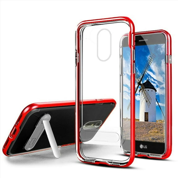 GSA Vitreous Transparent Hybrid magnetic stand Case For LG Stylo 4 Red Clear