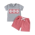 thumbnail image 1 of Splozh Short Set Vacation Boys Comfortable Summer Set Cute Cartoon Printed Short Sleeve Shorts Two Piece Set Grey,2-3 Years, 1 of 3