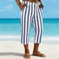 thumbnail image 6 of Men's Linen Pants Casual Elastic Waist Button Fly Cropped Trousers, Comfortable Straight Leg Pants with Pockets, Drawstring Lightweight Breathable Summer Travel Beach | AESTIVO,Dark Blue L, 6 of 8