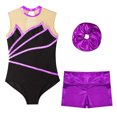 thumbnail image 2 of Manyakai Gymnastic Ballet Dance Outfit for Girls Sleeveless Metallic Leotard Bodysuit with Shorts Purple 6, 2 of 7