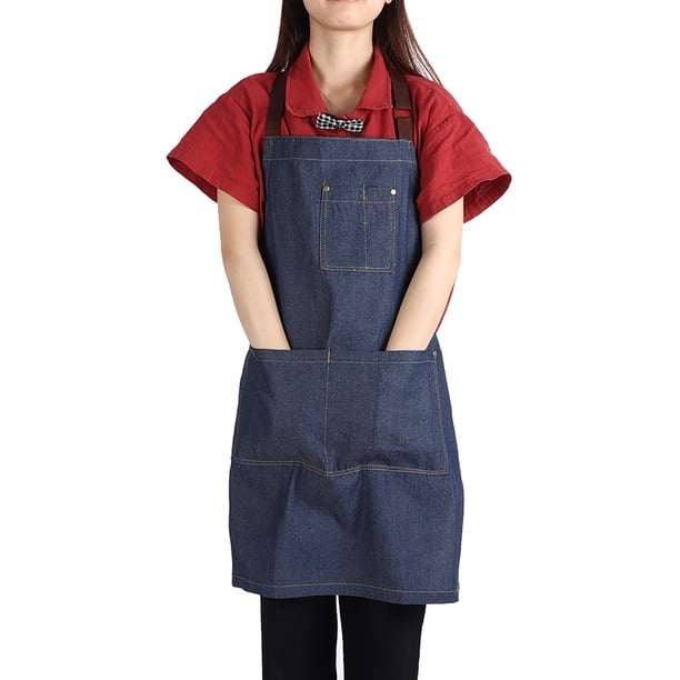 Delantal de Cocina ANGGREK de mezclilla Unisex con Múltiples bolsillos negro