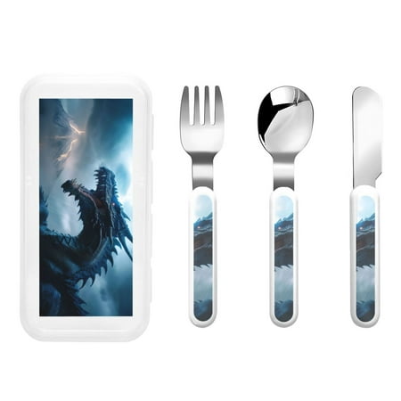 

Balery Blue Thunder Storm Dragon for Stainless Steel Kids Silverware Set - Child and Toddler Safe Flatware - Children s Knife Fork And Spoon Set - Metal Kids Cutlery Set