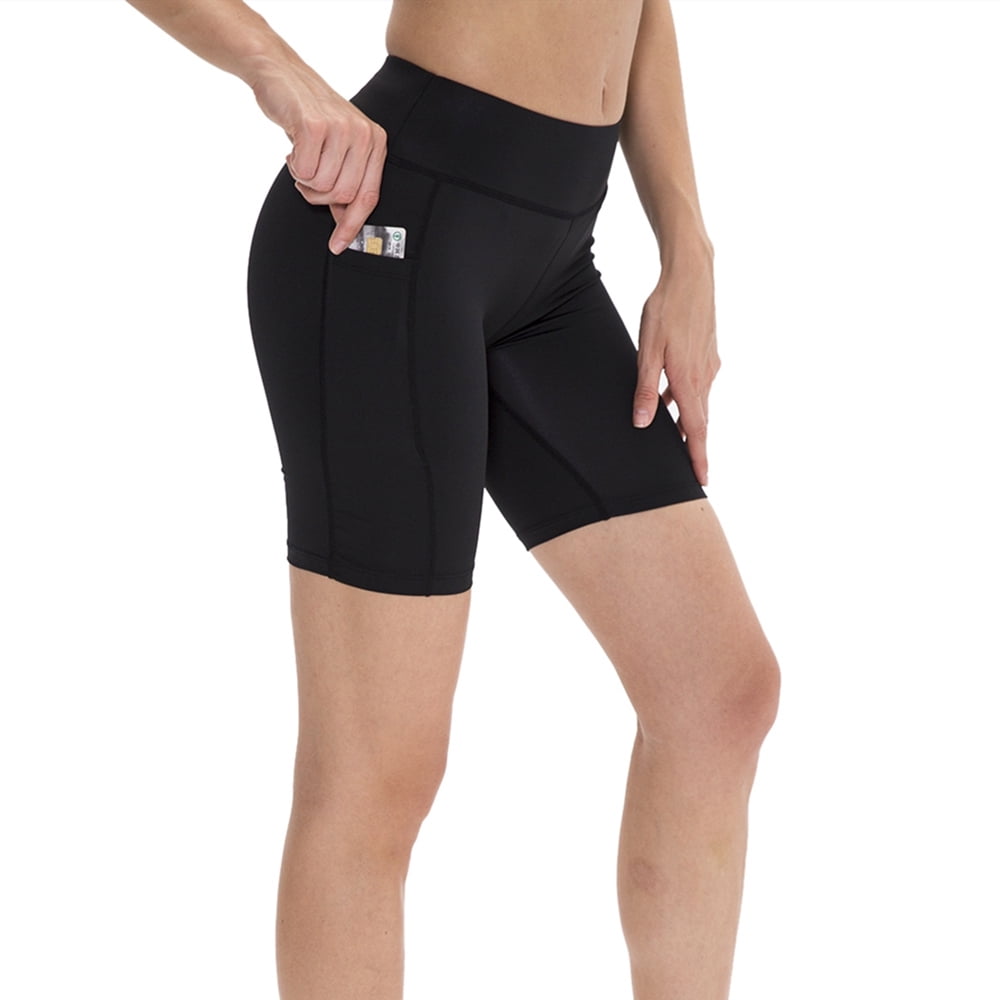 High Waisted Yoga Biker Shorts for Women with Pockets, Tummy Control Athletic Workout Spandex