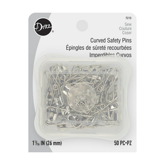 Dritz 1-1/16-Inch Curved Safety Pins, 50 Count, Nickel-Plated Steel