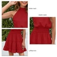 thumbnail image 5 of Wine Red Sleeveless Swing Dress with Elastic Waist and Halter Neck - Breathable Summer Short Dress, 5 of 5