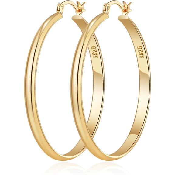 3mm Wide Large Hoop Earrings for Women Hypoallergenic 925 Sterling Silver Post Gold Earrings Lightweight Silver Hoop Earrings Oversize Big Gold Hoops 30/40/50/60MM[u300]