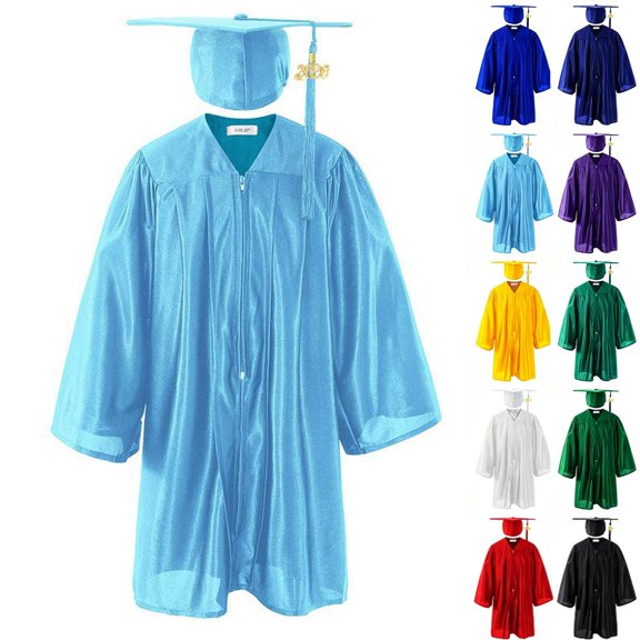 MKOSPLRT Kids Graduation Gown Set Satin Academic Cap and Gowns with Tassel for Boys Girls Kindergarten Preschool Ceremony 3-12 Years