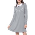 thumbnail image 5 of MODA NOVA Junior's Contrast Collar Flare Hem Above Knee Dress Light Gray XS, 5 of 5