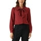 thumbnail image 1 of Blusa de trabajo de manga larga con cuello atado y botones para mujer INSPIRE CHIC L Rojo oscuro, 1 of 6