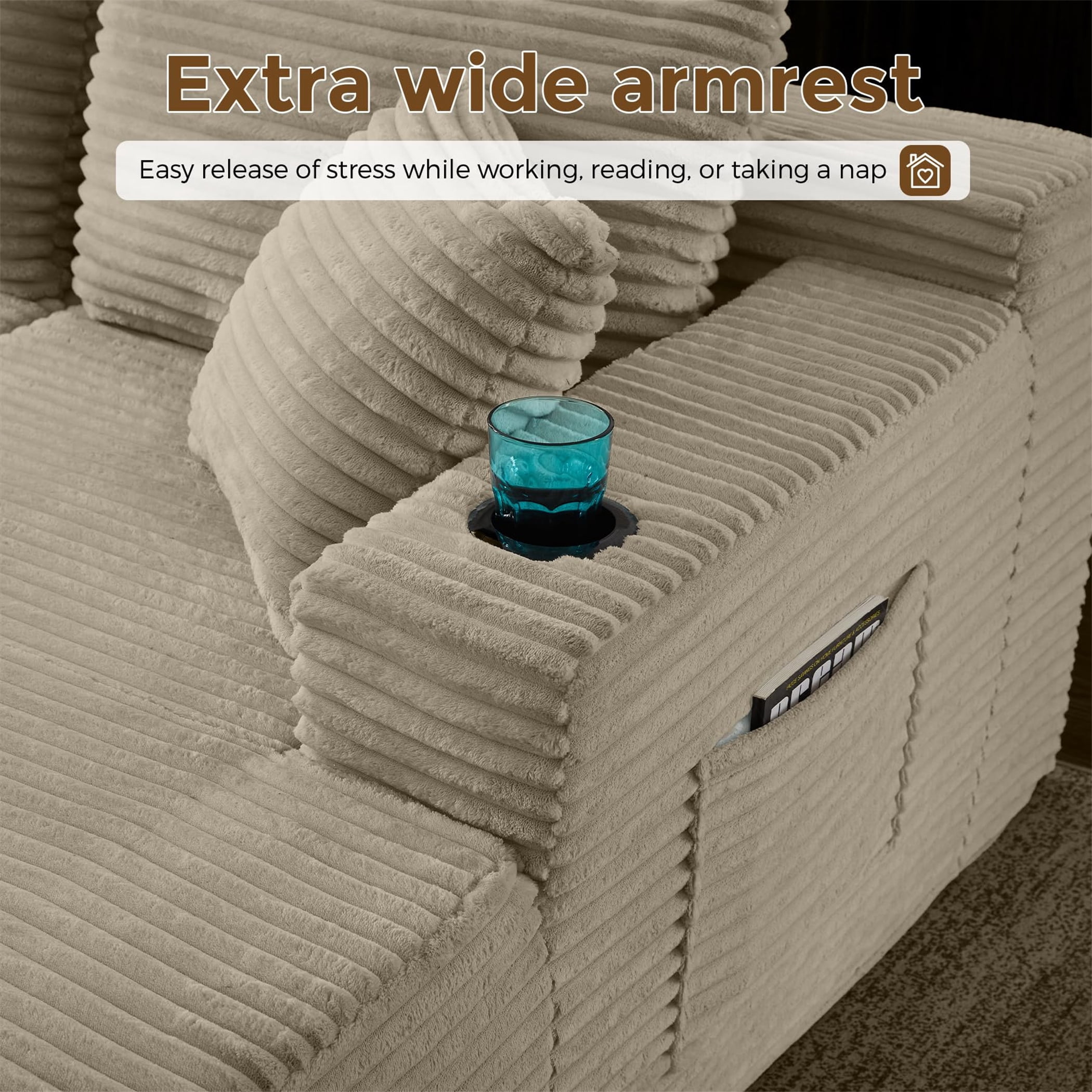 Aukfa 133" Cloud Sectional Sofa Oversized Boneless Couch Modular U-Shaped Couch, Double Chaise Corduroy Sofa for Living Room, Camel