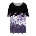 thumbnail image 5 of Womens Pleated Graphic Tees Plus Size Clothes Crew Neck Floral Tshirts Casual Trendy Summer Tops Purple, 3XL, 5 of 6
