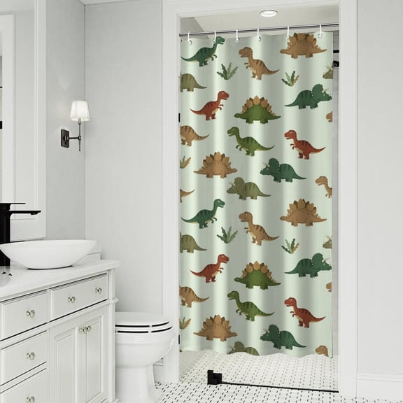 Light Green Dinosaurs Plants Pattern Shower Curtain 36"x72" ,Bathroom Decorative Shower Curtains Set with 12 Hooks,Modern Waterproof Washable Shower Curtain