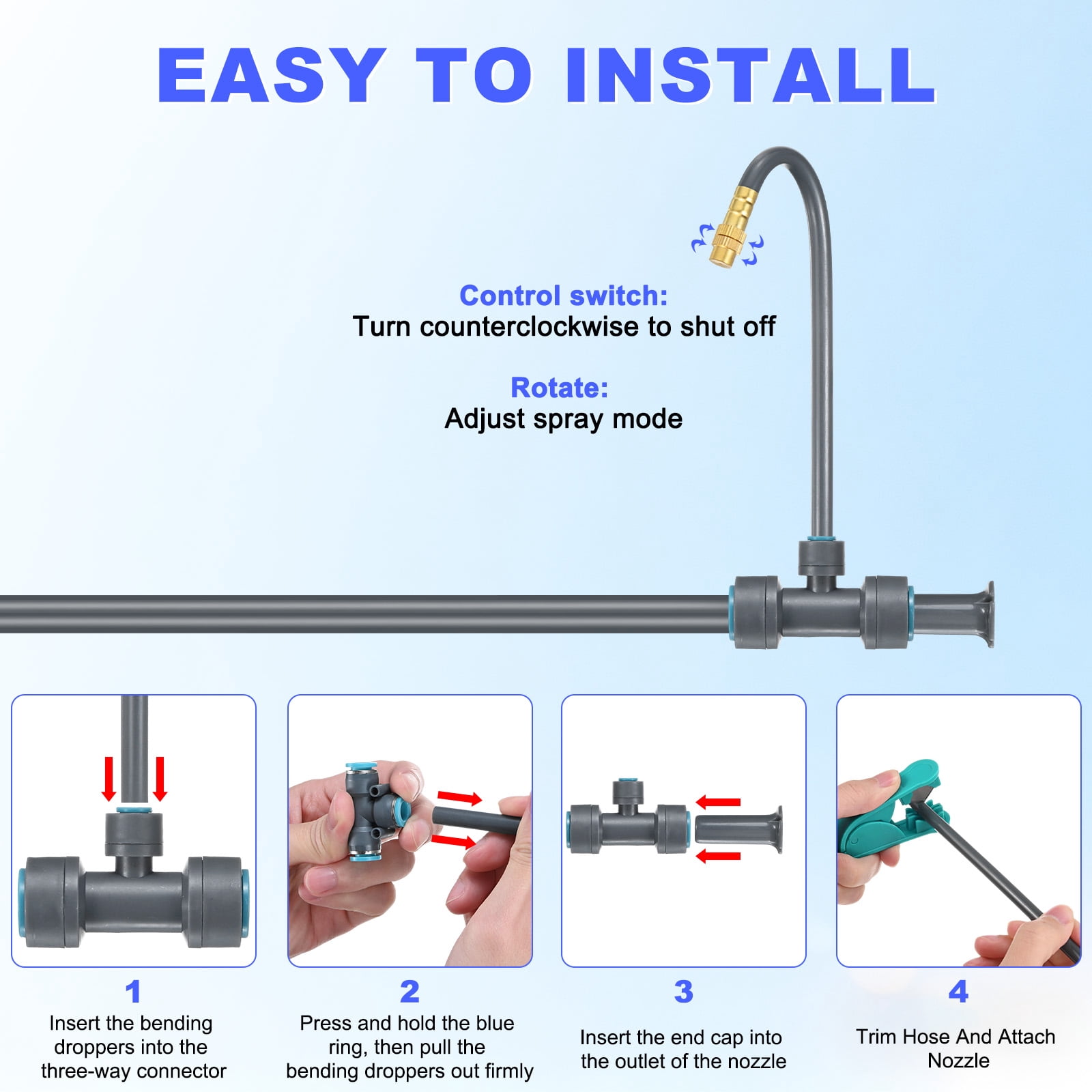 Uxcell 1-Set Drip Irrigation System, 98Ft 1/2" Hose Garden Watering Misting System with 30pcs 360° Adjustable Copper Nozzles