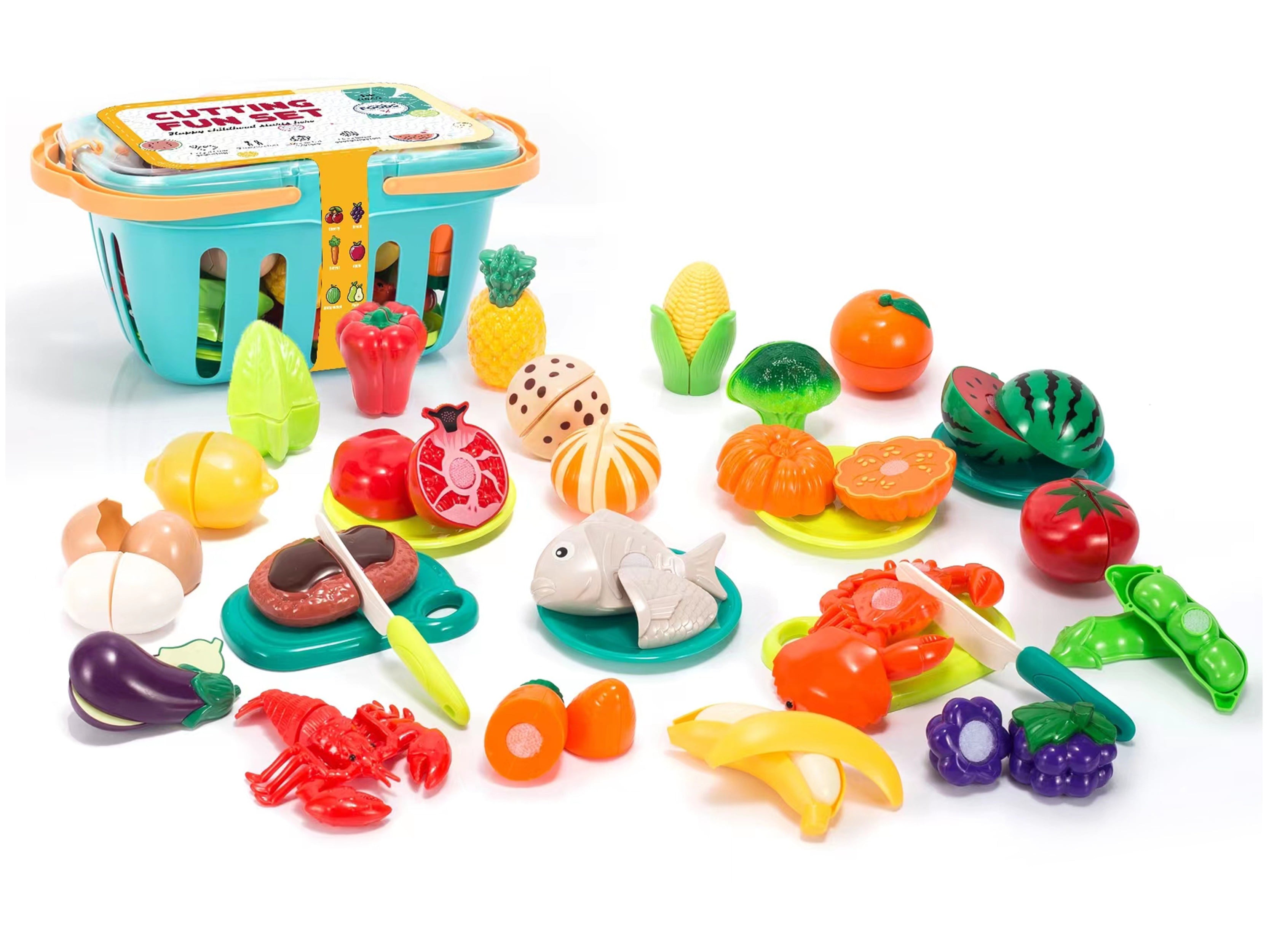 Cutting Play Food Set for Kids with Basket Kitchen Toys Boys and