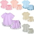 thumbnail image 2 of LYMAYTER Kids Baby Girls Cotton T-Shirt Outfit 2PCS Infant Lace Short Sleeve Tees Tops Shorts Casual Sets for 9 Months-7 Years, 2 of 10