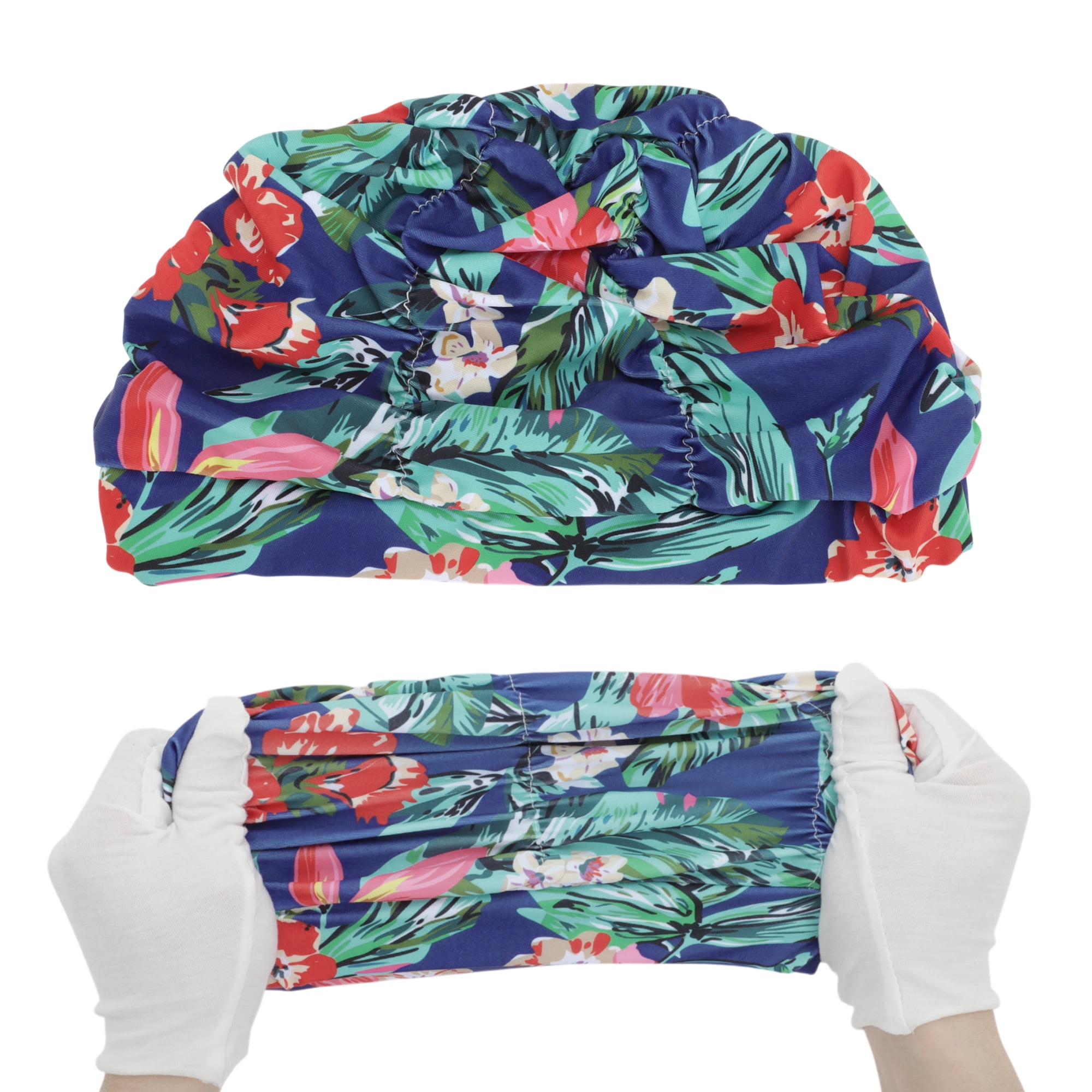 Unique Bargains 1Pc Breathable Pleated Style Swimming Cap Lake Blue White