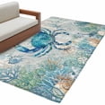 thumbnail image 2 of Blue Teal Crab Coastal Washable Area Rugs 3'x5', Summer Beach Ocean Nautical Coral Low Pile Throw Living Room Rug Non-Slip Sturdy Edge Binding Carpet for Indoor Entryway Bedside Kitchen, 2 of 9