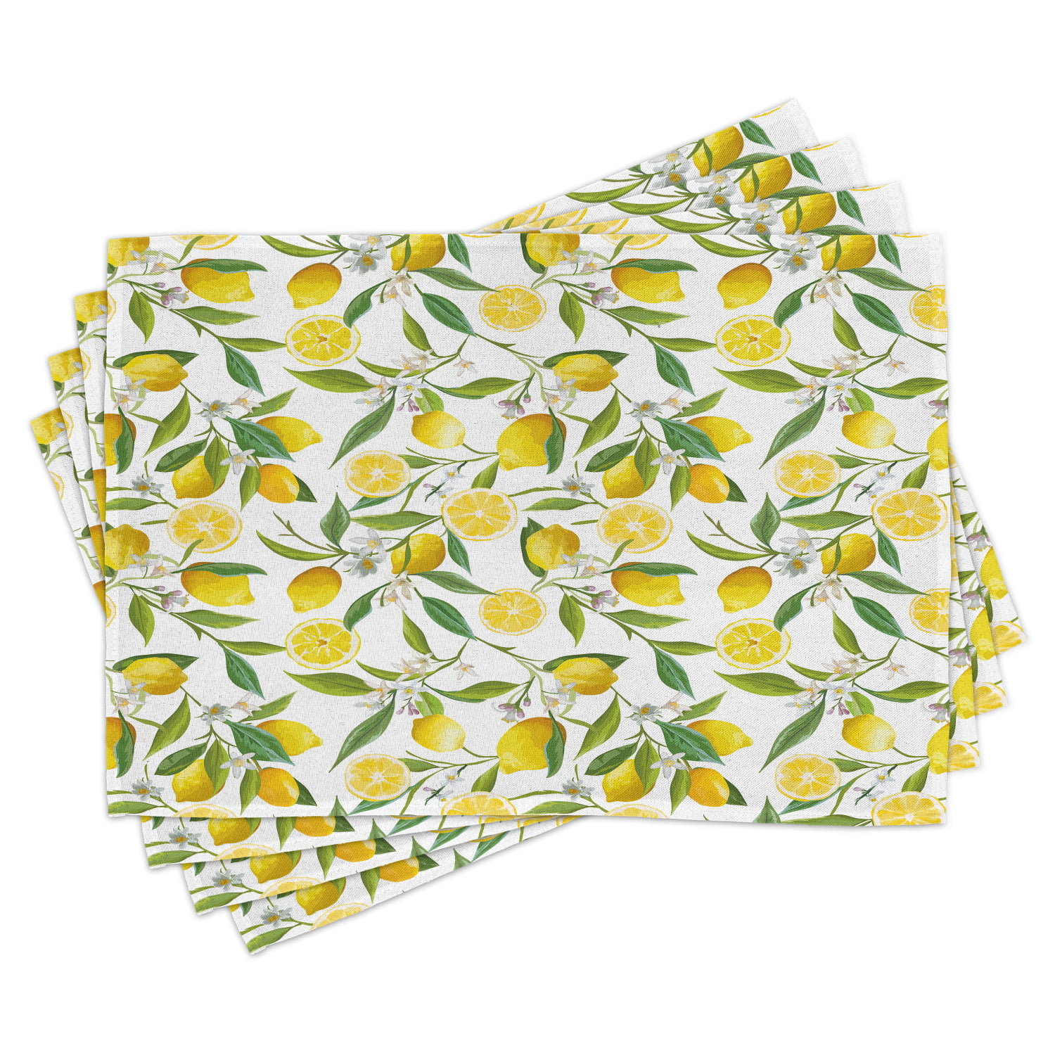 Washable Fabric Placemats for Dining Room Kitchen Table Decor Multicolor Sliced Lemons and Oranges Citrus Fruit and Leaves Pattern on Blue Shaded Background Ambesonne Fruits Place Mats Set of 4 
