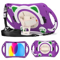 Dteck Kids Case for New iPad 10th Generation, Shockproof Handle Stand Case with Rotatable Hand Strap/Shoulder Strap for iPad 10th Gen 10.9" 2022,Purple