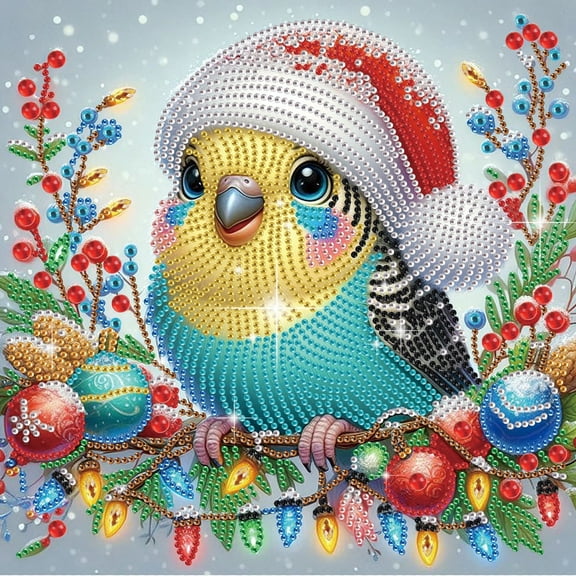 5D DIY Diamond Painting Kit Christmas Bird Colorful Crystal Diamond Painting Handmade Art Craft Includes Tools, Suitable for Beginners and Adults Home Wall Decor Holiday Gift