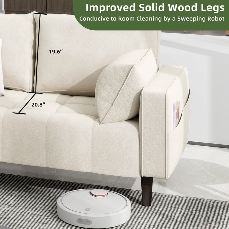 Uforic 56" Beige Velvet Loveseat With Solid Wood Legs, Mid-Century Modern Design