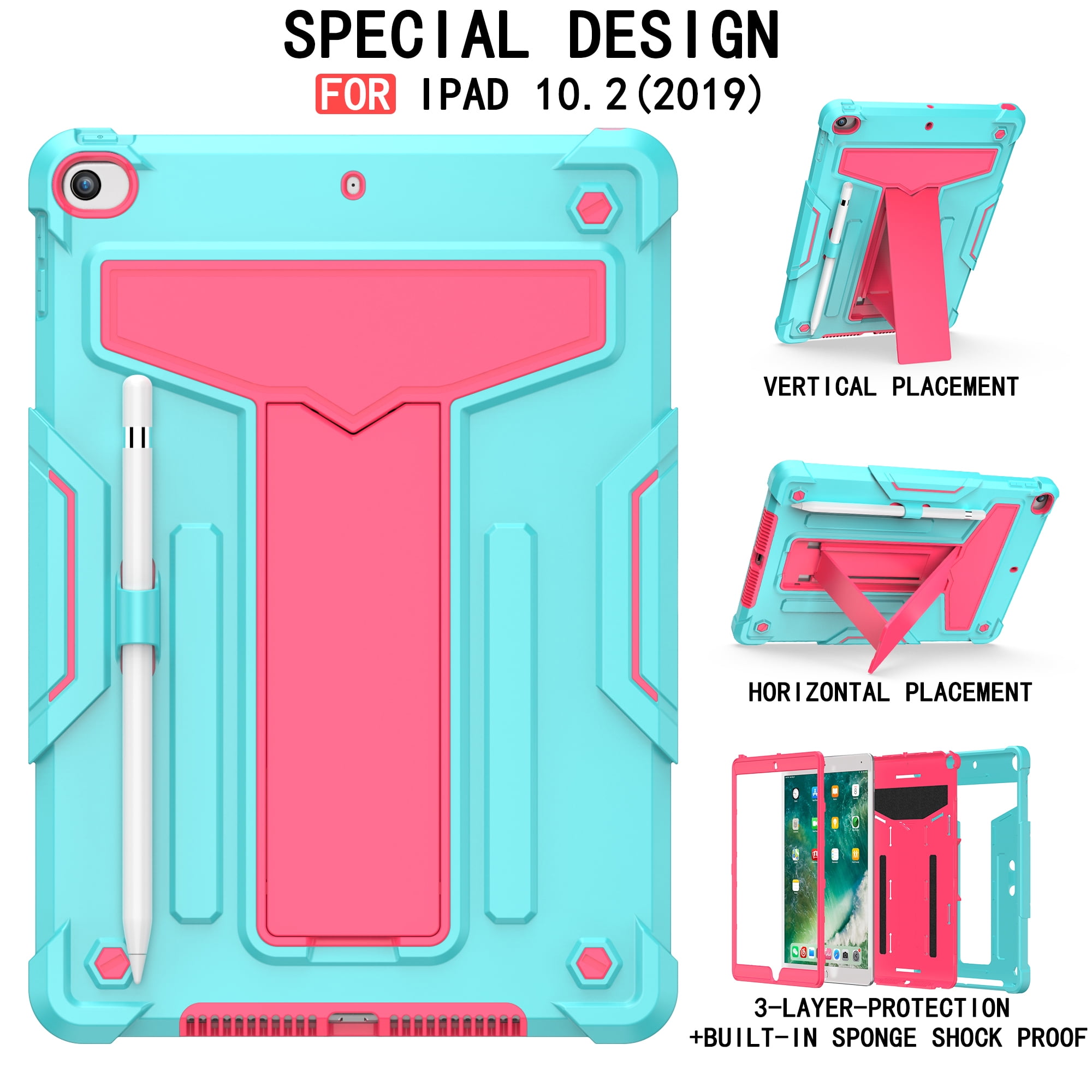 Allytech iPad 7th Generation Cases, iPad 10.2" 2019 Case Heavy Duty Hybrid PC + Silicone Drop