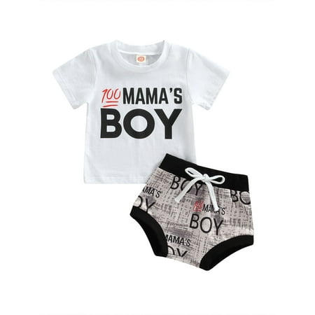

aturustex Infant Baby Boys Mother s Day Set Letter Printed Crewneck T-Shirt Top Drawstring Shorts 2Pcs Outfits Summer 0-24 Months