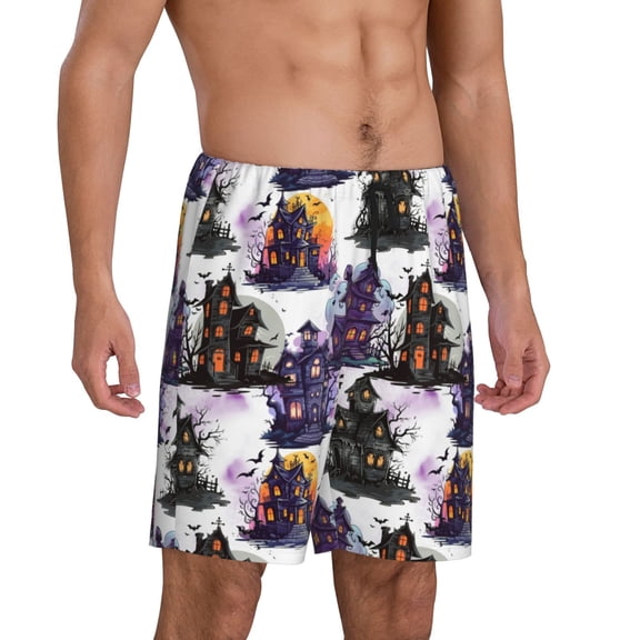 Mens Pajama Pants - Halloween Patterns Sleep Shorts Mens Pajama Shorts, Comfy Pj Pants for Mens Lounge Shorts