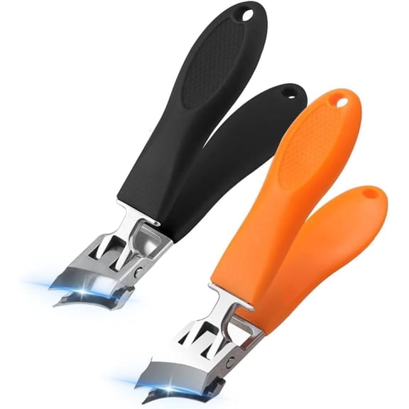 2PCS Wide Jaw Opening Anti-Splash Slanted Nail Clipper, Angled Nail Clippers for Thick Toenails, Curved Toenail Clippers, ingrown toenail Clippers for Women and Men (Black Orange)