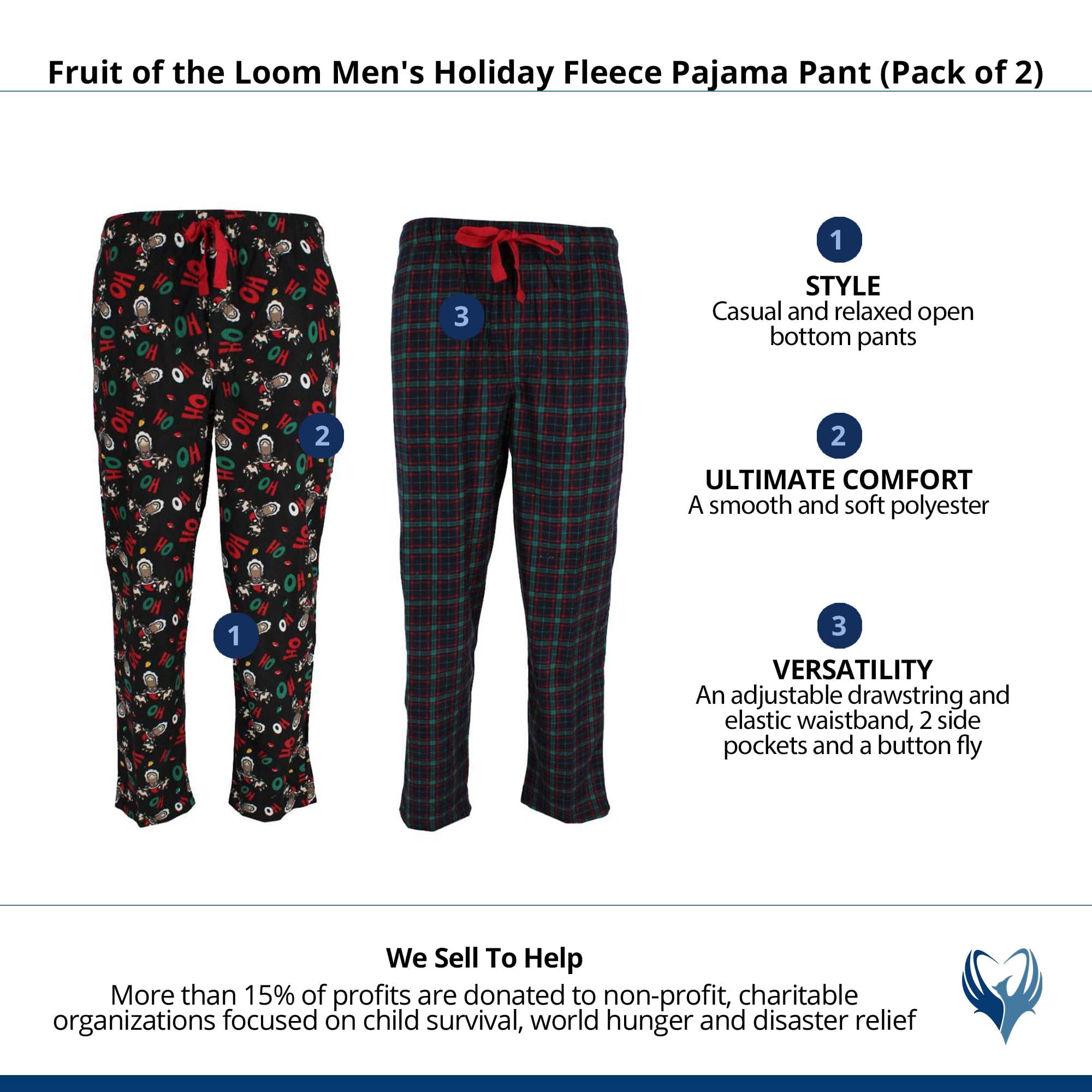 Fruit of the Loom  Holiday Fleece Pajama Pant (Pack of 2) (Men)