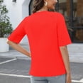 thumbnail image 3 of Blusa estampada de manga media y cuello en V para mujer - Top informal holgado hasta el codo, 3 of 7