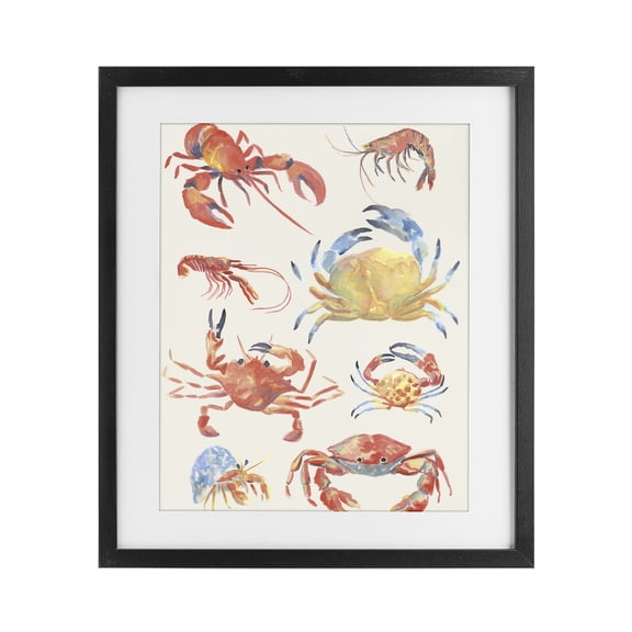 Stupell Industries Rustic Lodge Crab & Crustacean Collection Black Framed Print Under Glass, 13 x 16, by June Erica Vess