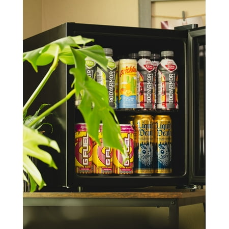 NewAir - 60-Can Beverage Cooler with Reversible Glass Door, Door Alarm, Perfect for Work from Home Station, Dorms, and Game Room - Black