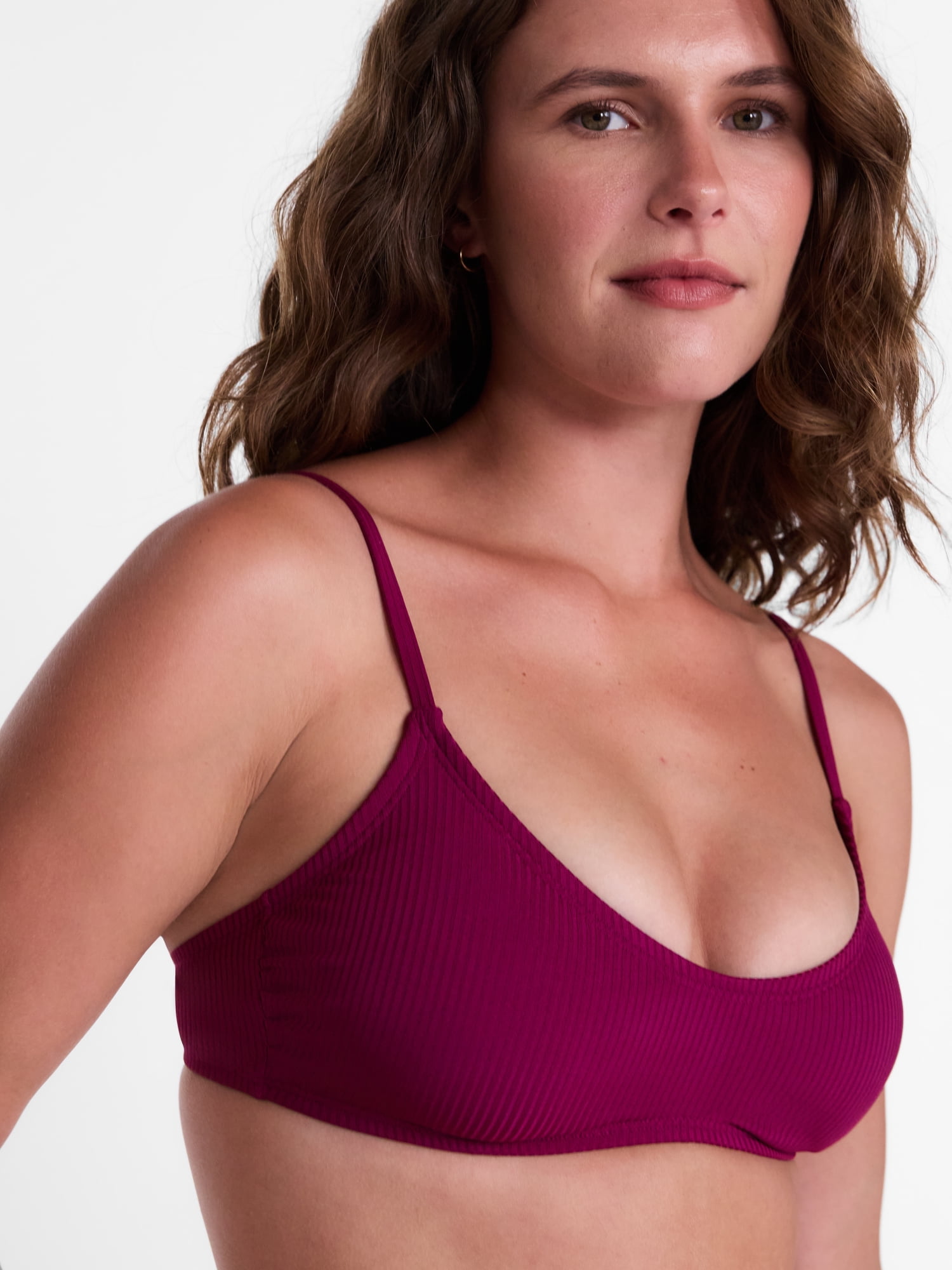 Time and Tru Women's and Women's Plus Ribbed Plunge Bralette Bikini Top, Sizes XS-2X