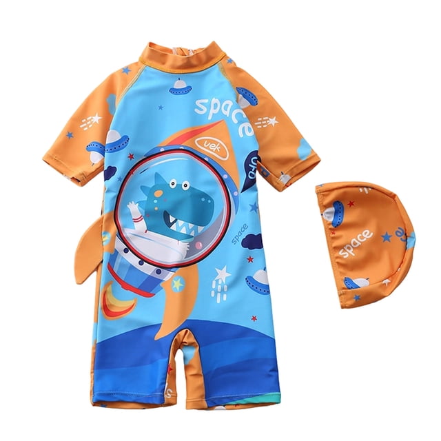 HNMKIU Boys Long Sleeve Dinosaur Thermal Rash Guard Sun Swimwear With For Kids Light Blue1,2-3 Years