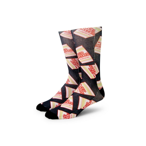 Cup Noodles Black Sublimated Unisex Crew Socks | Shoe Size 8-12, Sock Size 10-13