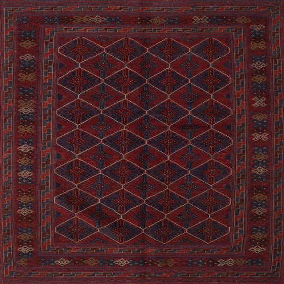Ahgly Company Machine Washable Indoor Square Traditional Burgundy Brown Area Rugs, 4' Square