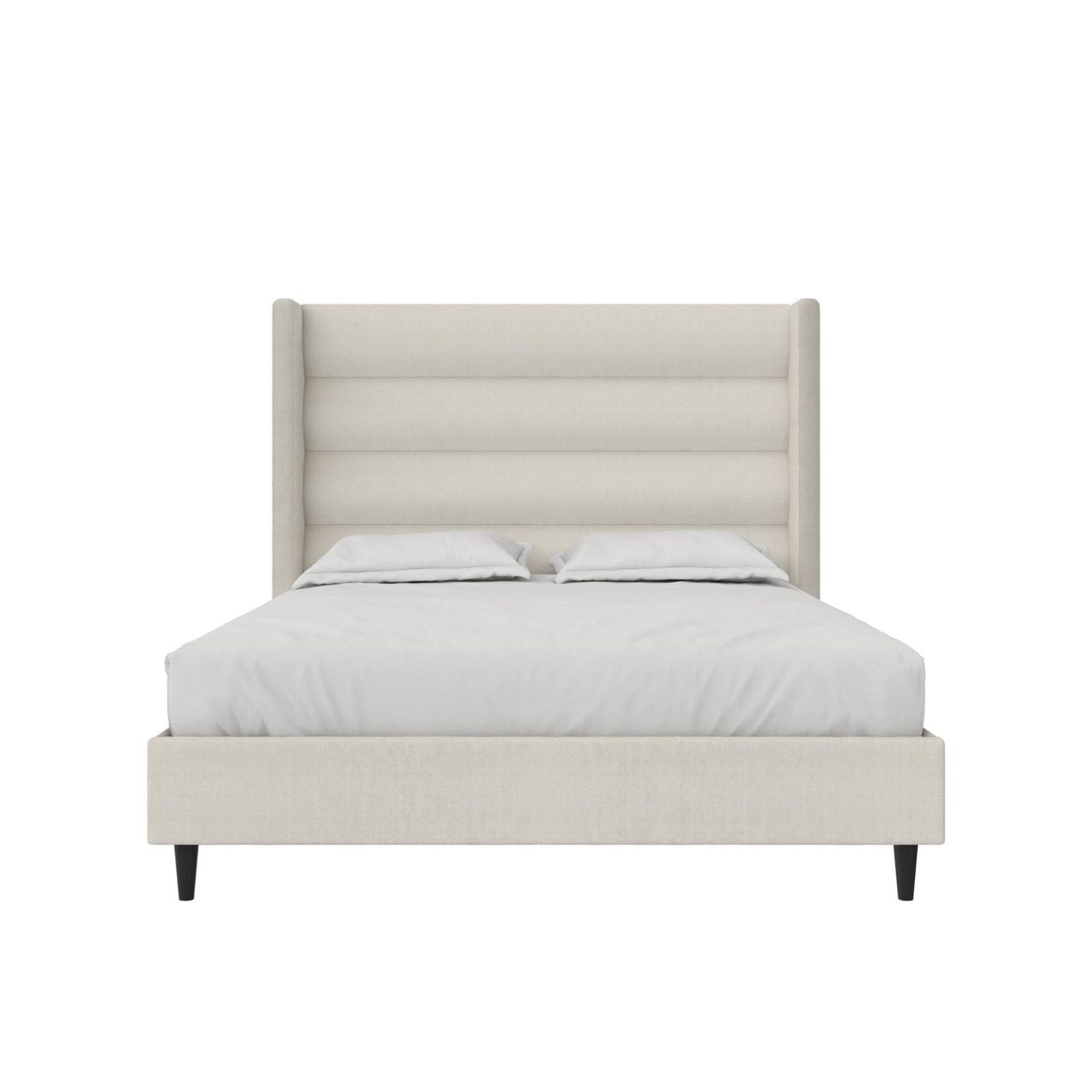 Novogratz Louis Upholstered Bed Frame with High Tufted Headboard, Queen, Textured Ivory Canvas