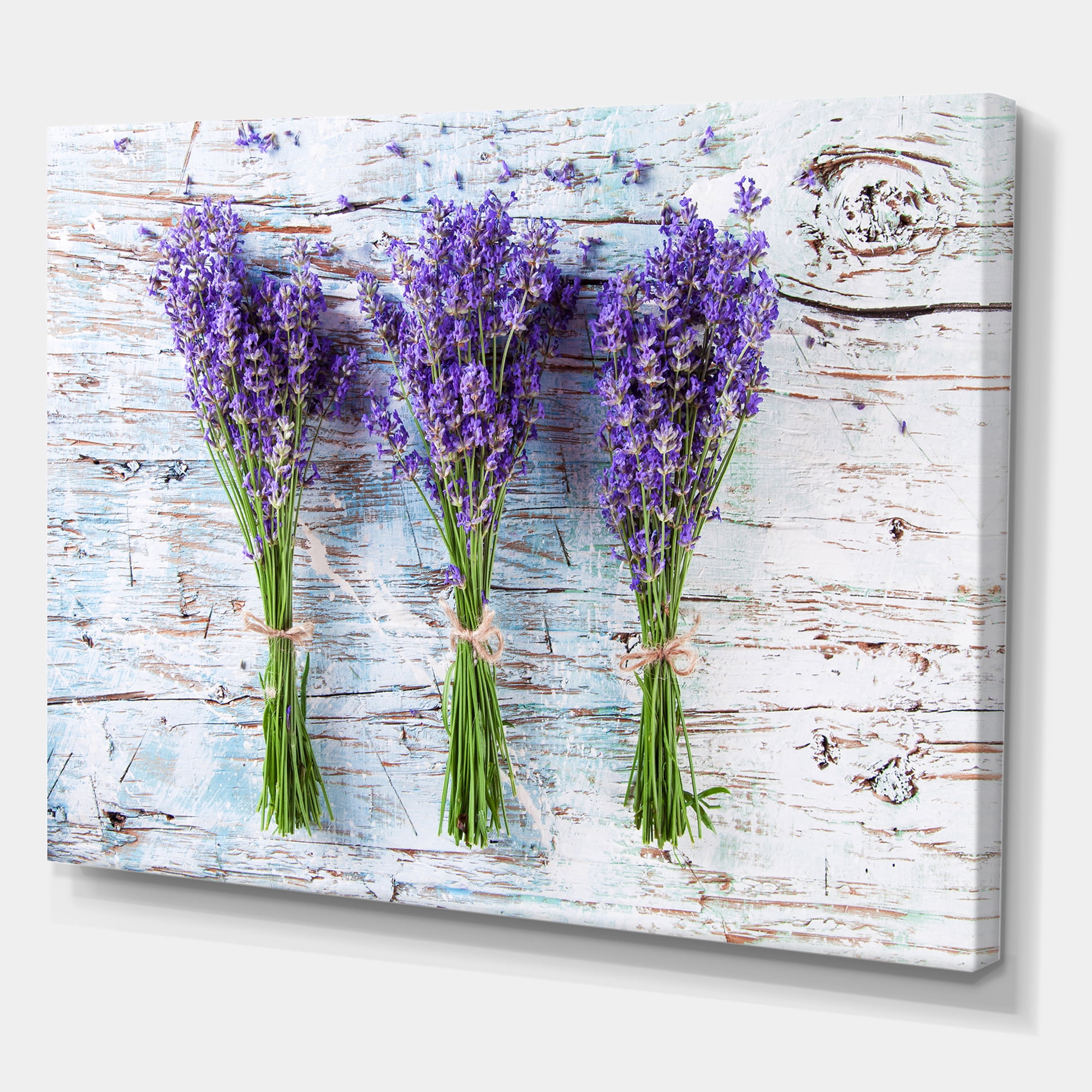 Fresh Lavender Bouquets On Wood 8 in x 12 in Photography Canvas Art Print, by Designart