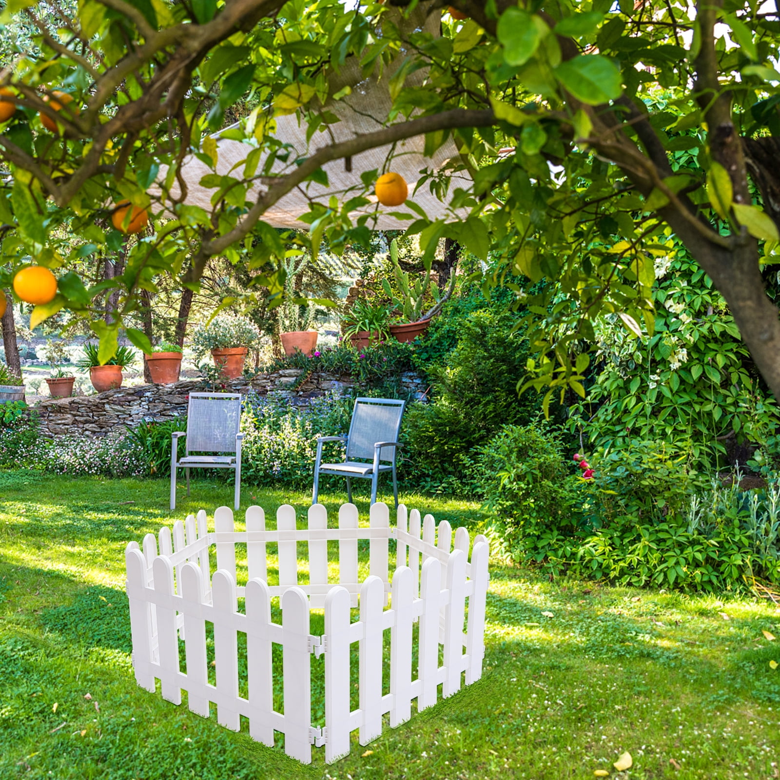 HERFIER 5Pcs Garden Picket Fence Plastic White Edgings Decorative Landscape Path Panels 19.65x11.79x0.39in