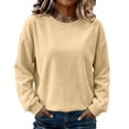 thumbnail image 2 of Womens Crewneck Sweatshirt Casual Long Sleeve Fleece Pullover Tops Crew Neck, Ribbed Design, Drop Shoulder, Workout, Loose Fit, Fall Winter, Daily Wear Khaki S, 2 of 5